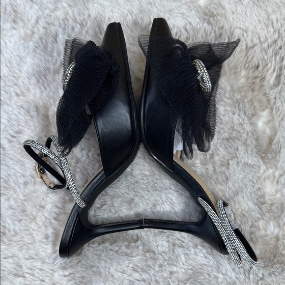 Perphy Rhinestone Mesh Bow Slingback Stiletto Heel Pumps, NWT, Size 7 - Picture 7 of 15